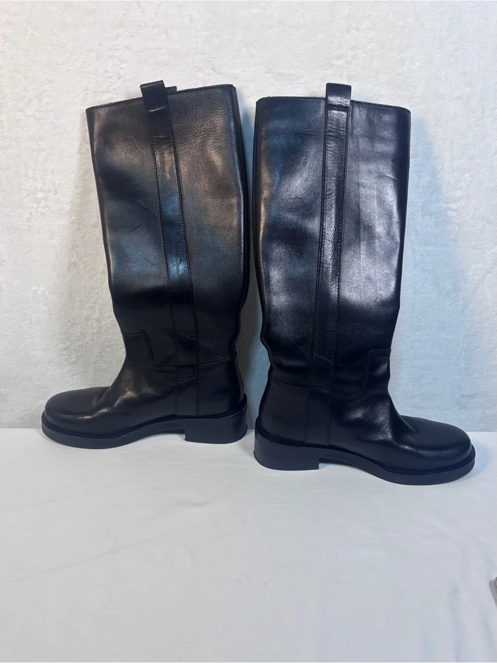 ZARA Black Leather Knee High Riding Boots Pull On Womens 39 US 8